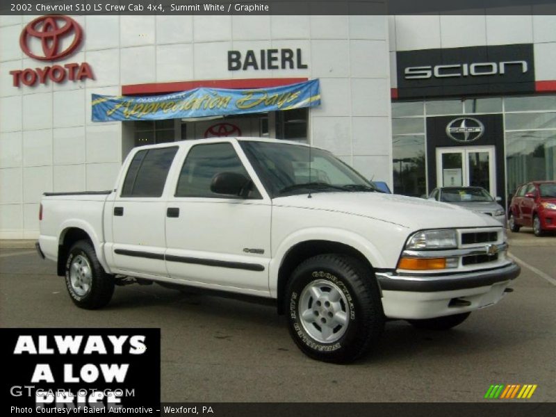 Summit White / Graphite 2002 Chevrolet S10 LS Crew Cab 4x4