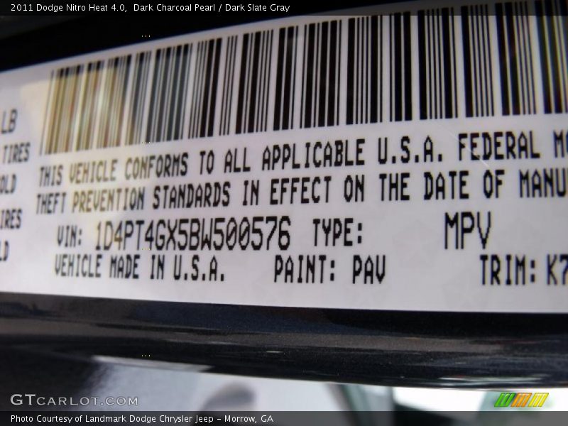 Dark Charcoal Pearl / Dark Slate Gray 2011 Dodge Nitro Heat 4.0