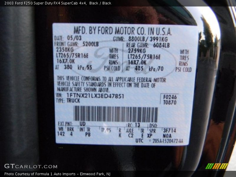 Black / Black 2003 Ford F250 Super Duty FX4 SuperCab 4x4