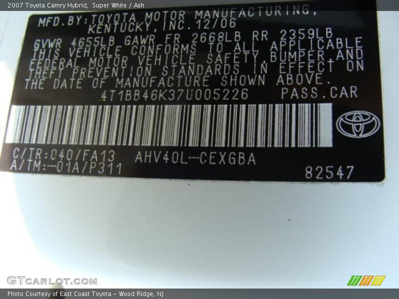 Super White / Ash 2007 Toyota Camry Hybrid