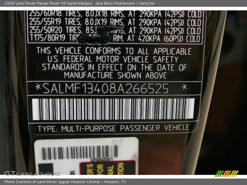 Java Black Pearlescent / Sand/Jet 2008 Land Rover Range Rover V8 Supercharged