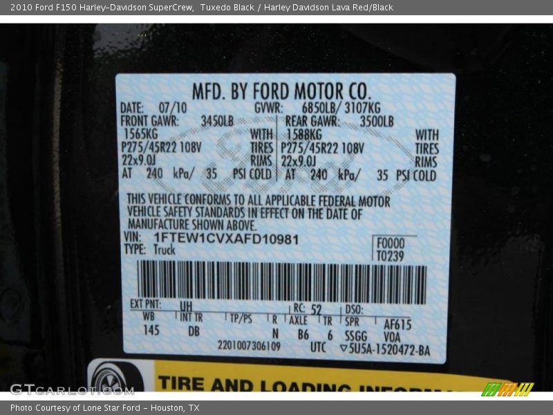 Tuxedo Black / Harley Davidson Lava Red/Black 2010 Ford F150 Harley-Davidson SuperCrew