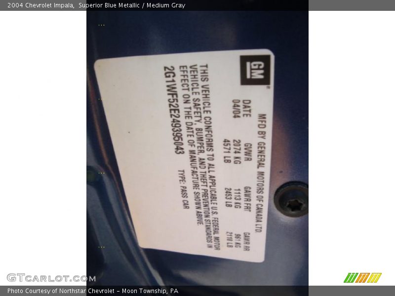 Superior Blue Metallic / Medium Gray 2004 Chevrolet Impala