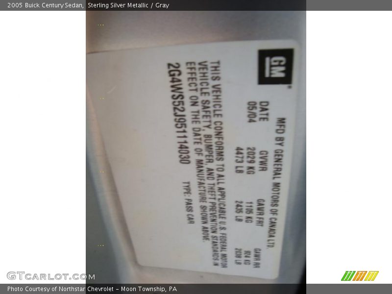 Sterling Silver Metallic / Gray 2005 Buick Century Sedan