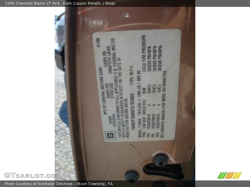 Dark Copper Metallic / Beige 1996 Chevrolet Blazer LT 4x4