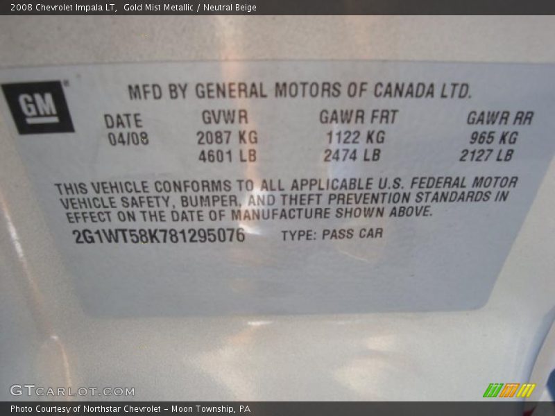 Gold Mist Metallic / Neutral Beige 2008 Chevrolet Impala LT