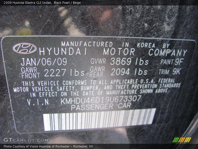 Black Pearl / Beige 2009 Hyundai Elantra GLS Sedan