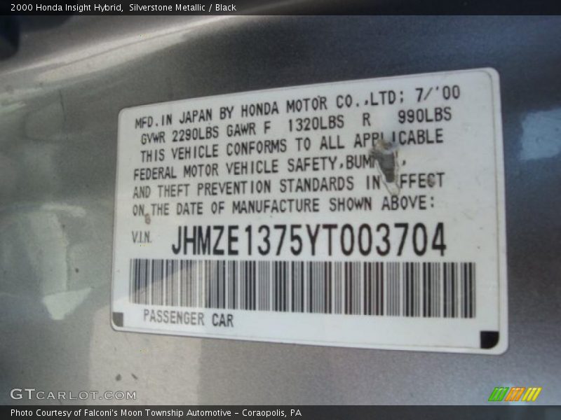 Silverstone Metallic / Black 2000 Honda Insight Hybrid