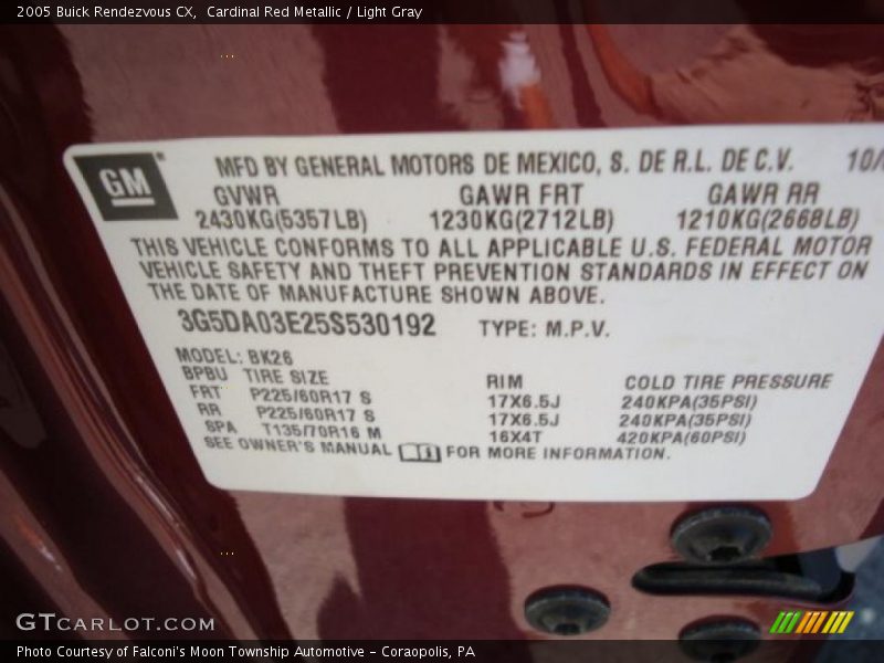 Cardinal Red Metallic / Light Gray 2005 Buick Rendezvous CX