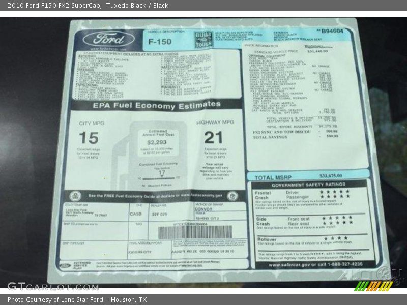 Tuxedo Black / Black 2010 Ford F150 FX2 SuperCab