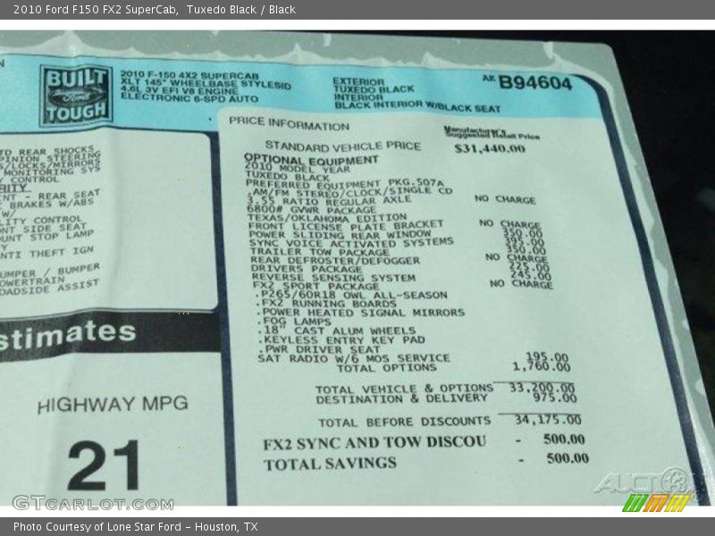 Tuxedo Black / Black 2010 Ford F150 FX2 SuperCab