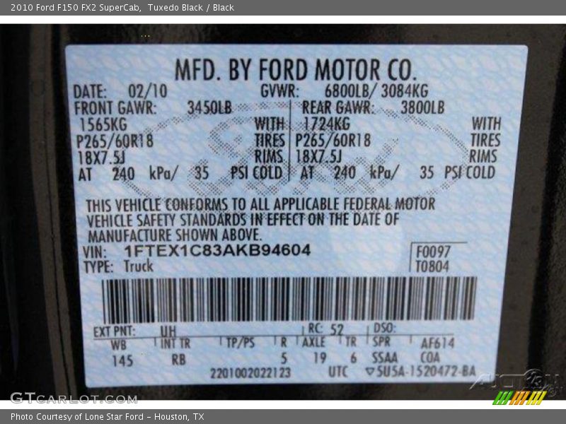 Tuxedo Black / Black 2010 Ford F150 FX2 SuperCab