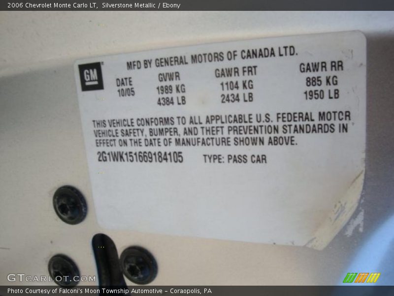 Silverstone Metallic / Ebony 2006 Chevrolet Monte Carlo LT