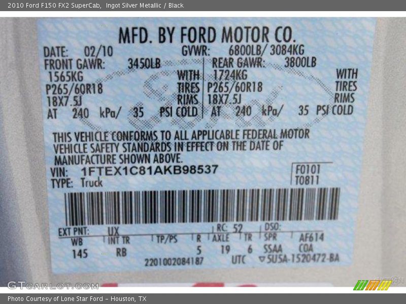 Ingot Silver Metallic / Black 2010 Ford F150 FX2 SuperCab