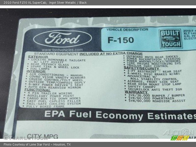 Ingot Silver Metallic / Black 2010 Ford F150 XL SuperCab