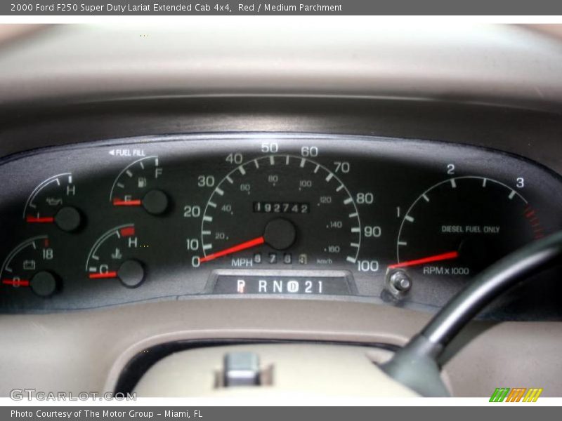 Red / Medium Parchment 2000 Ford F250 Super Duty Lariat Extended Cab 4x4