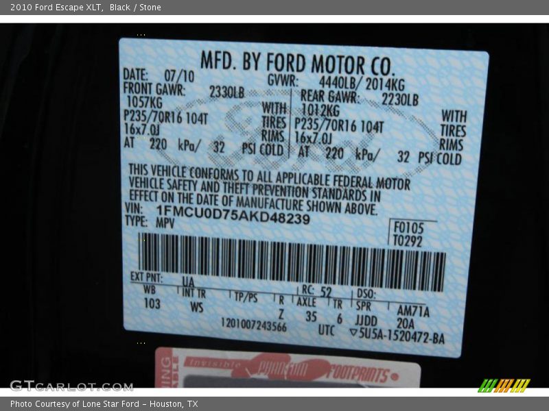 Black / Stone 2010 Ford Escape XLT