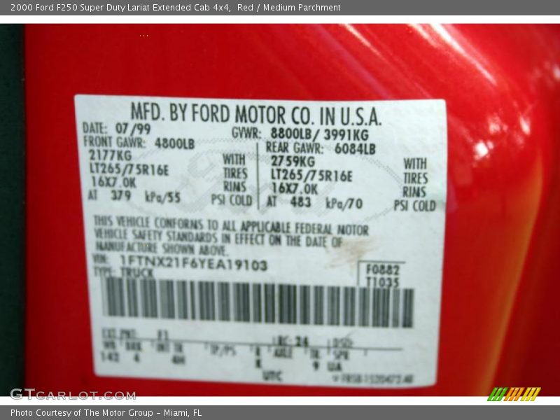 Red / Medium Parchment 2000 Ford F250 Super Duty Lariat Extended Cab 4x4