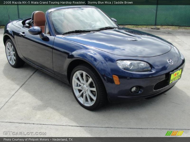 Stormy Blue Mica / Saddle Brown 2008 Mazda MX-5 Miata Grand Touring Hardtop Roadster