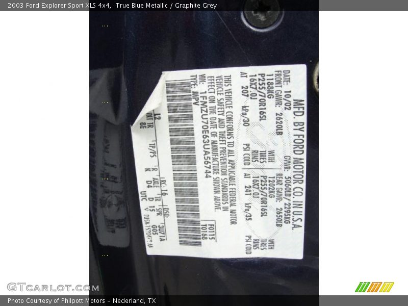 True Blue Metallic / Graphite Grey 2003 Ford Explorer Sport XLS 4x4