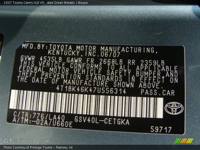 Aloe Green Metallic / Bisque 2007 Toyota Camry XLE V6