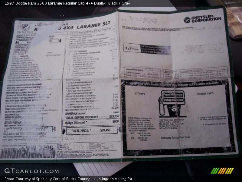 Black / Gray 1997 Dodge Ram 3500 Laramie Regular Cab 4x4 Dually