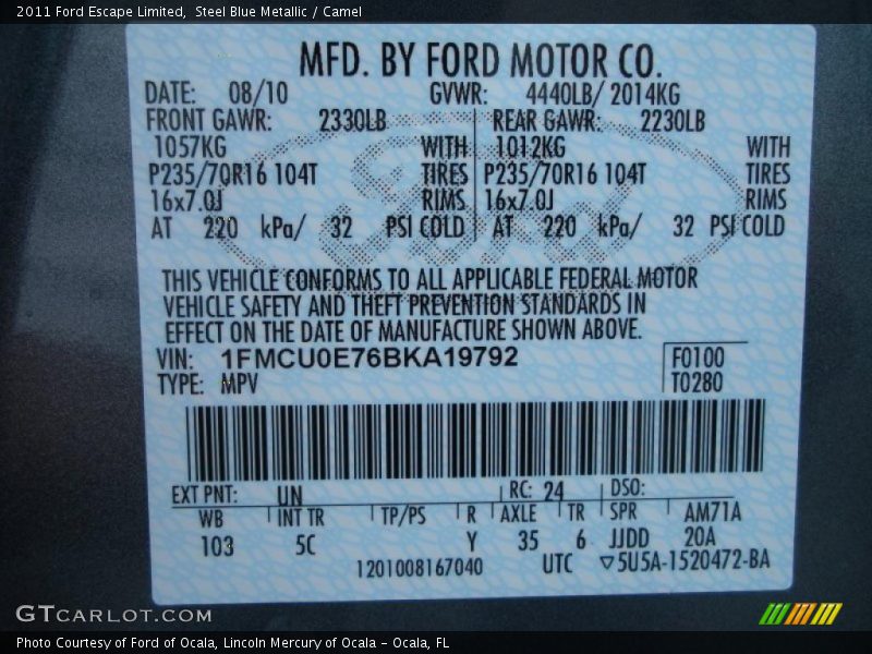 Steel Blue Metallic / Camel 2011 Ford Escape Limited