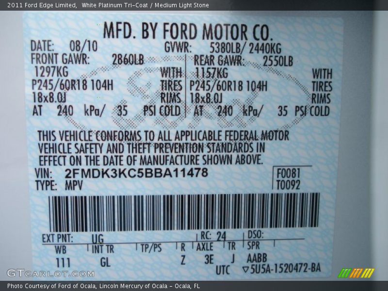 White Platinum Tri-Coat / Medium Light Stone 2011 Ford Edge Limited