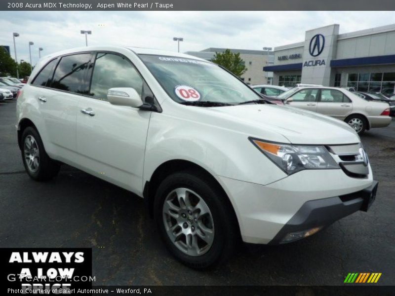 Aspen White Pearl / Taupe 2008 Acura MDX Technology
