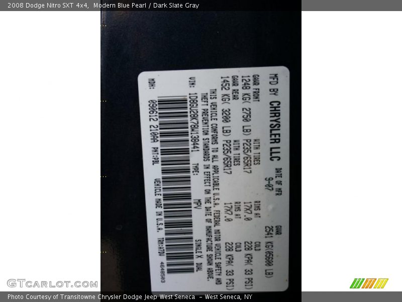 Modern Blue Pearl / Dark Slate Gray 2008 Dodge Nitro SXT 4x4