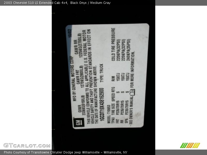 Black Onyx / Medium Gray 2003 Chevrolet S10 LS Extended Cab 4x4