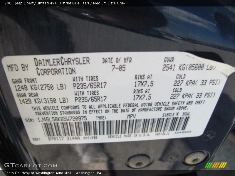 Patriot Blue Pearl / Medium Slate Gray 2005 Jeep Liberty Limited 4x4
