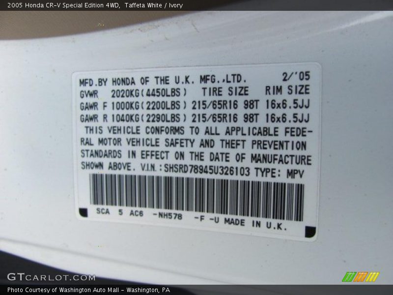 Taffeta White / Ivory 2005 Honda CR-V Special Edition 4WD