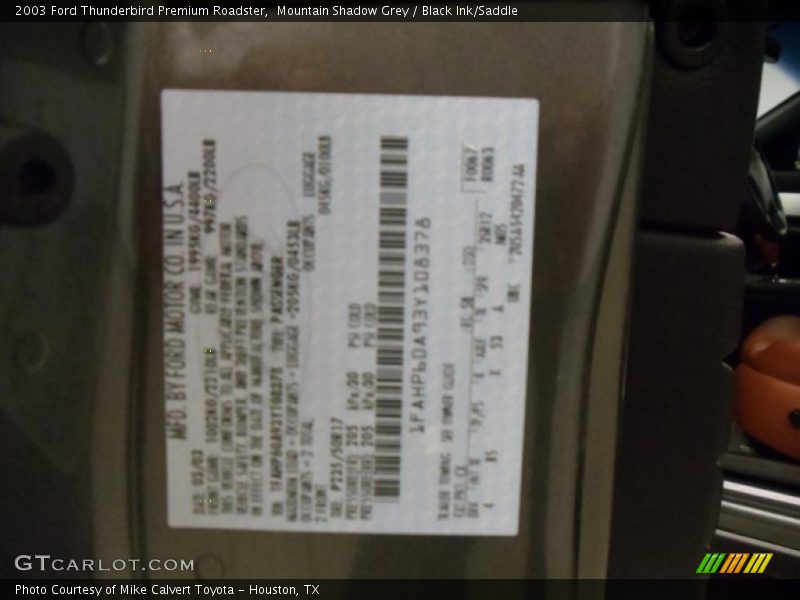 Mountain Shadow Grey / Black Ink/Saddle 2003 Ford Thunderbird Premium Roadster