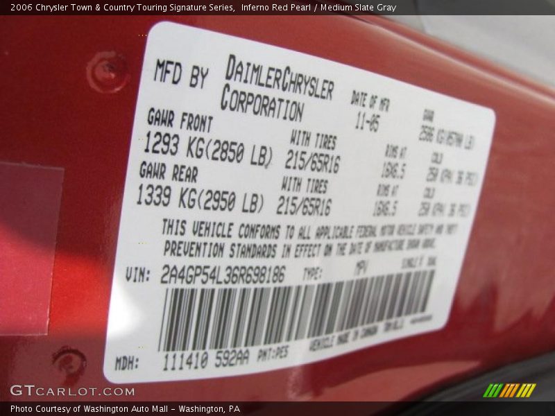 Inferno Red Pearl / Medium Slate Gray 2006 Chrysler Town & Country Touring Signature Series