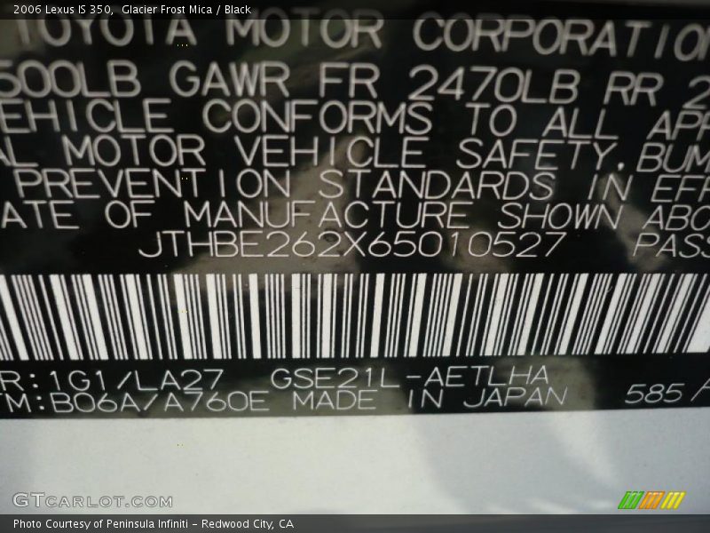 Glacier Frost Mica / Black 2006 Lexus IS 350