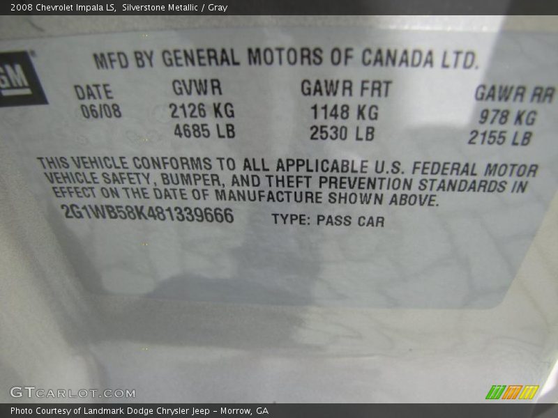 Silverstone Metallic / Gray 2008 Chevrolet Impala LS