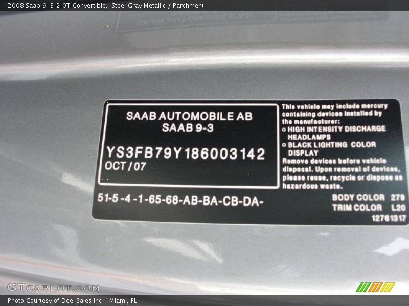 Steel Gray Metallic / Parchment 2008 Saab 9-3 2.0T Convertible