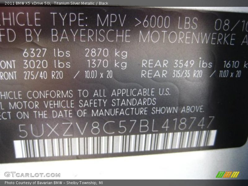 Titanium Silver Metallic / Black 2011 BMW X5 xDrive 50i