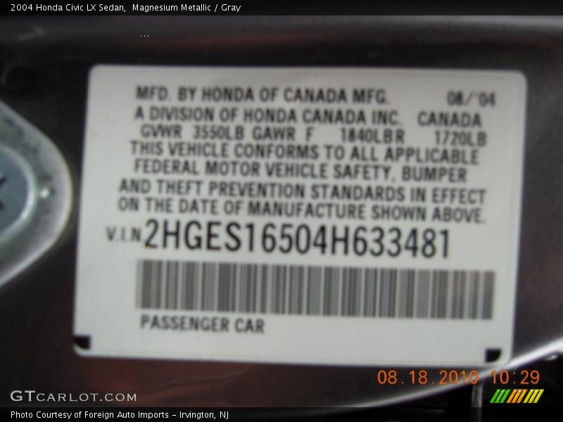 Magnesium Metallic / Gray 2004 Honda Civic LX Sedan