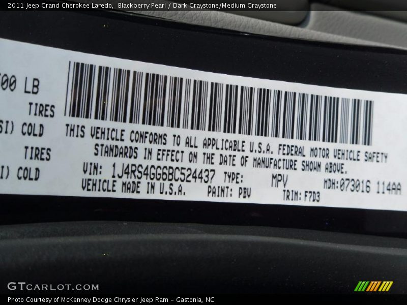 Blackberry Pearl / Dark Graystone/Medium Graystone 2011 Jeep Grand Cherokee Laredo