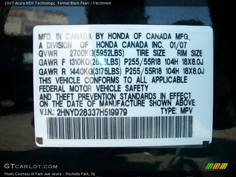 Formal Black Pearl / Parchment 2007 Acura MDX Technology
