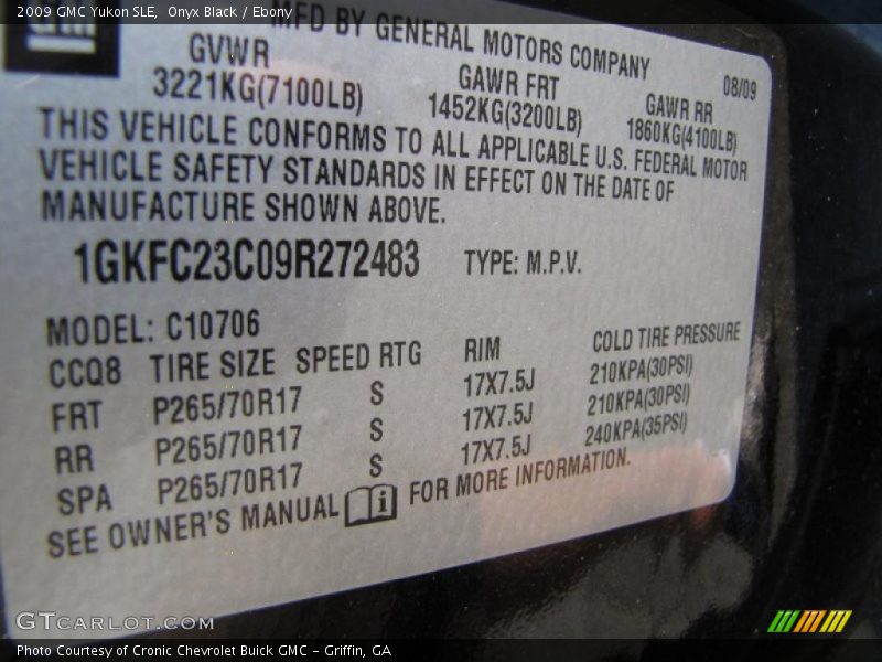 Onyx Black / Ebony 2009 GMC Yukon SLE
