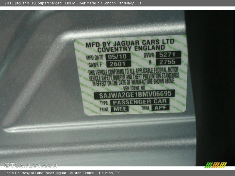 Liquid Silver Metallic / London Tan/Navy Blue 2011 Jaguar XJ XJL Supercharged