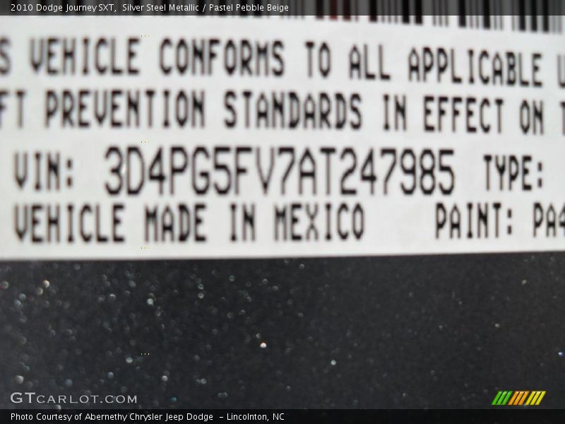 Silver Steel Metallic / Pastel Pebble Beige 2010 Dodge Journey SXT