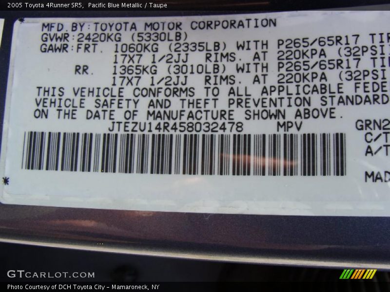 Pacific Blue Metallic / Taupe 2005 Toyota 4Runner SR5