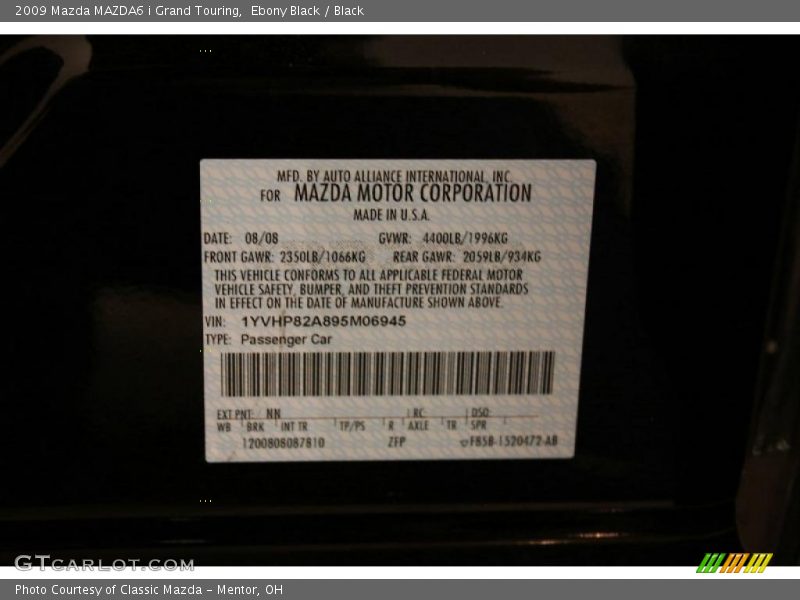 Ebony Black / Black 2009 Mazda MAZDA6 i Grand Touring