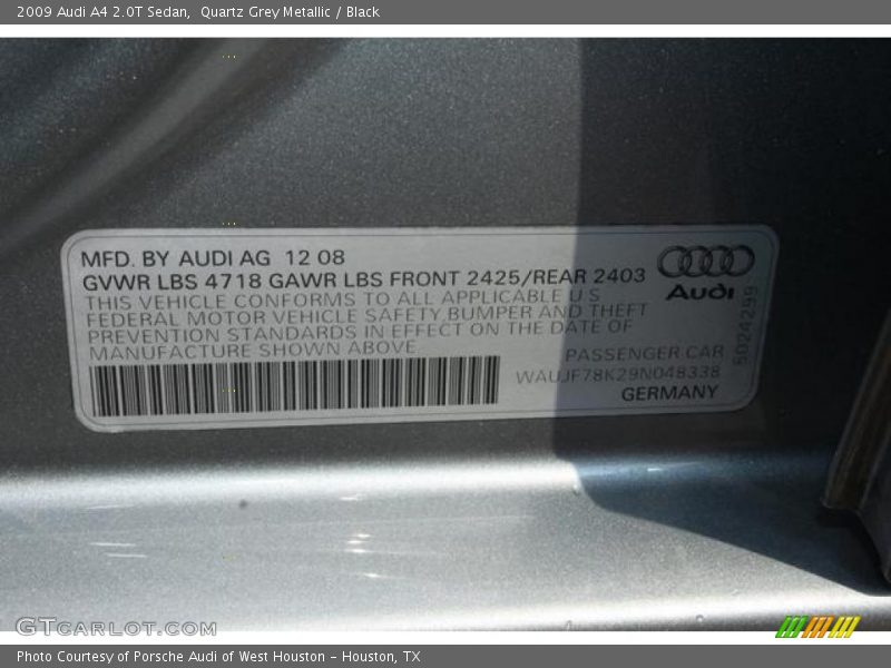 Quartz Grey Metallic / Black 2009 Audi A4 2.0T Sedan