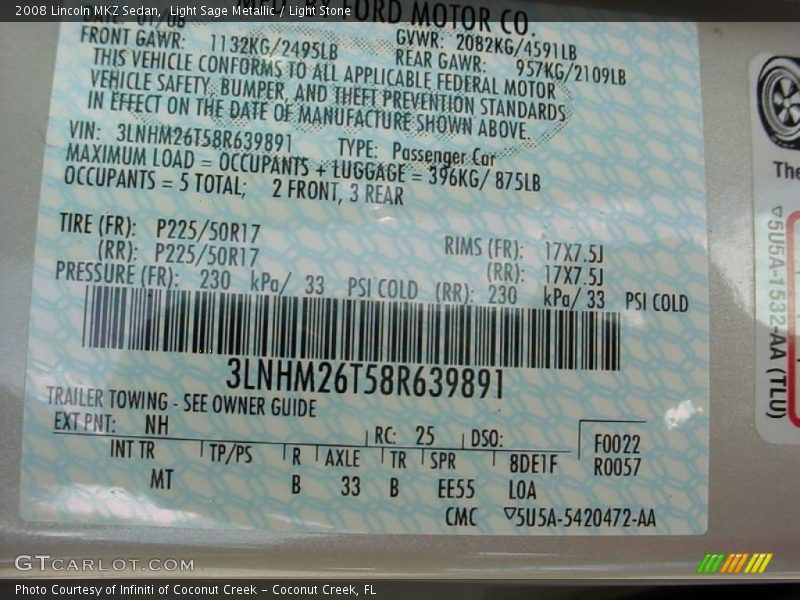 Light Sage Metallic / Light Stone 2008 Lincoln MKZ Sedan