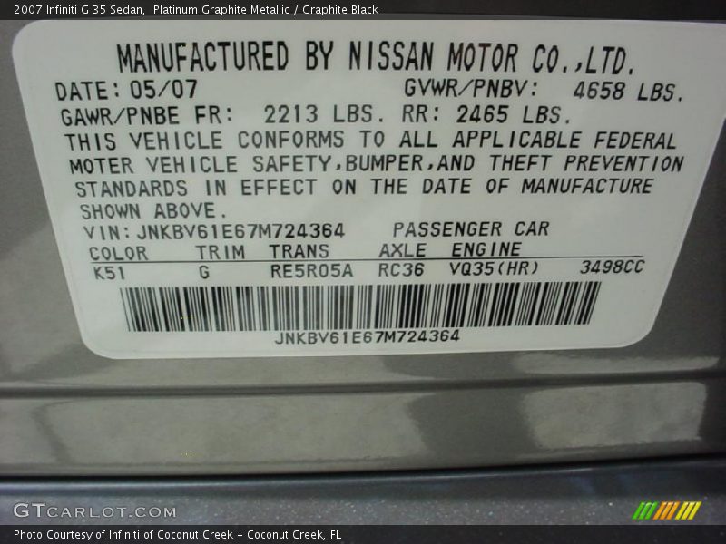 Platinum Graphite Metallic / Graphite Black 2007 Infiniti G 35 Sedan